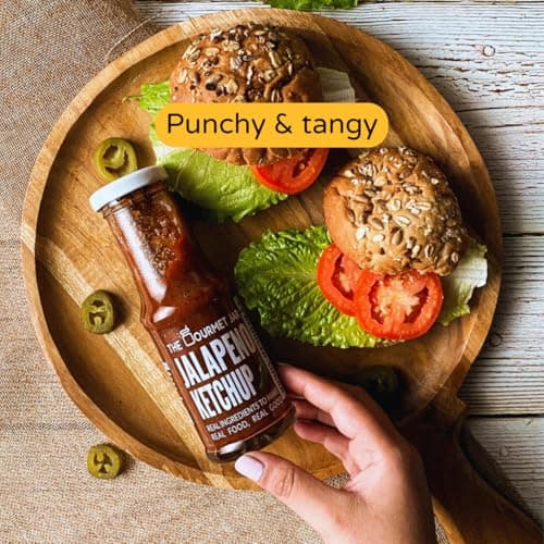 The Gourmet Jar Jalapeno Ketchup 225g| 100% Natural, No Preservatives, No Artificial Colors, No Artificial Flavouring agent| No Refined Sugar| Low Calorie| No-trans-fat| Healthy ketchup| Made with Fresh Tomatoes and Jalapenos| Homemade taste| Hot, Sweet & Spicy| Pack of 1 — image 4