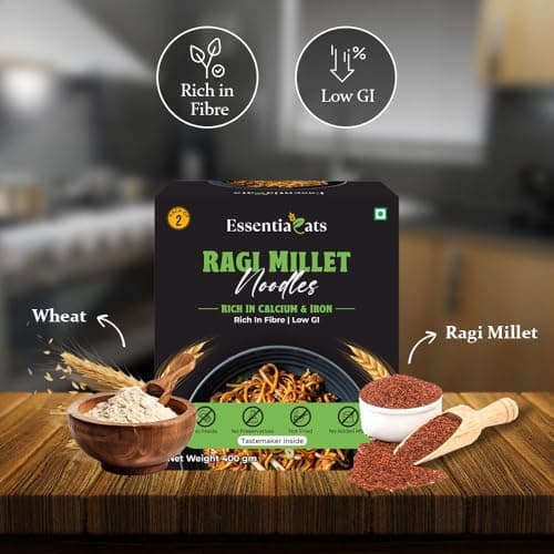 Essentiaeats Ragi Millet Noodles Includes Tastemaker 400g Pack of 2, No Maida Not Fried No Preservatives No MSG Healthy Hakka Noodles Ready to Cook — image 3