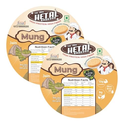 Mung Khakhra JAIN | Gluten Free | Crispy| Ready To Eat | High Protein High Fiber| No Palm Oil | 200g Vacuum Pack Of 2