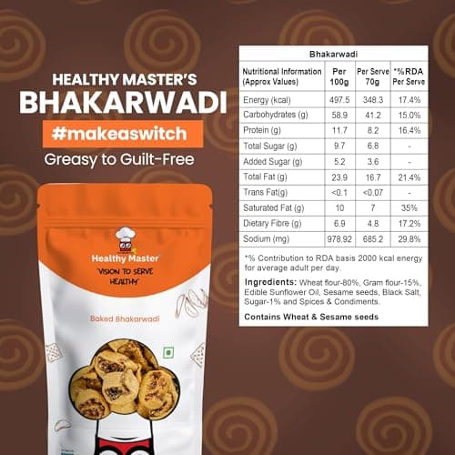 Healthy Master Baked Bhakarwadi, 250g | Healthy Gujarati Snacks | Crispy Bakarwadi | Morning and Evening Snacks | No Palm Oil, No MSG, No Preservatives | High-Fiber & Diet-Friendly — image 2