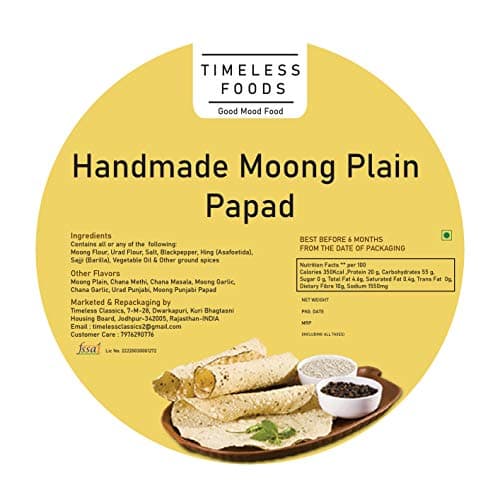Timeless Food Moong Special Papad 800g | Plain Mungdal Saji Papad | Authentic Sardarshahar Snack — image 6