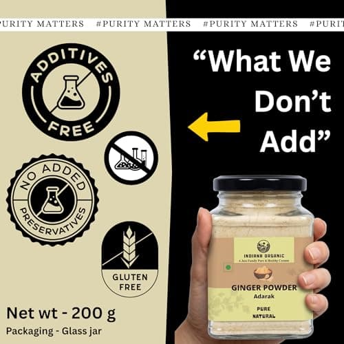 Indiana Organic Pure Ginger Powder (Adarak) 200g | Manually Cleaned Dry Ginger Sonth Masala | Freshly Ground on Order | No Added Preservatives, No Onion No Garlic | Glass Jar Packaging — image 4