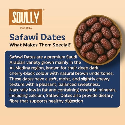 Soully Safawi Dates 400g | Premium Dates from Al-Medina | High in Fibre | Soft & Juicy Khajoor | No Added Sweeteners or Preservatives | Healthy Snacks khajur | Healthy Kalmi Dates for Snacking & Recipes — image 4