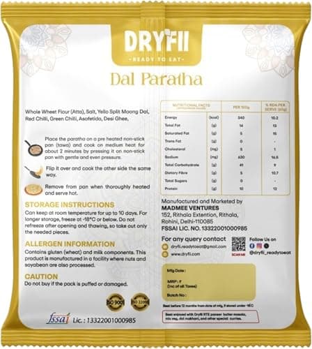Dryfii Ready-to-Eat Dal Paratha (5 Pcs Parathas) with Idli & Sambar | Breakfast Combo Meal | Pure Vegetarian — image 2