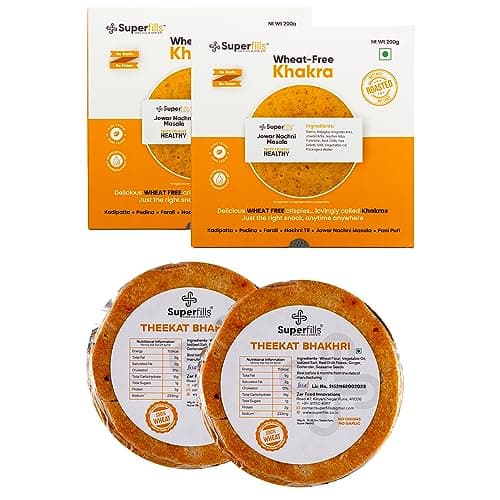 Superfills Combo Wheat-Free (Gluten Free) Pudina Khakhra | Chili Garlic Bhakhri Diet, Weight Loss, High Protein & Fiber - | Roasted Gujarati Snacks No Garlic & No Onion Chai Time (Pack of 2, 400g) — image 7