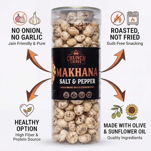 Crunchcrave Roasted Makhana Salt & Pepper, Jain Friendly, No Onion No Garlic, High Fiber Protein Snack — image 4