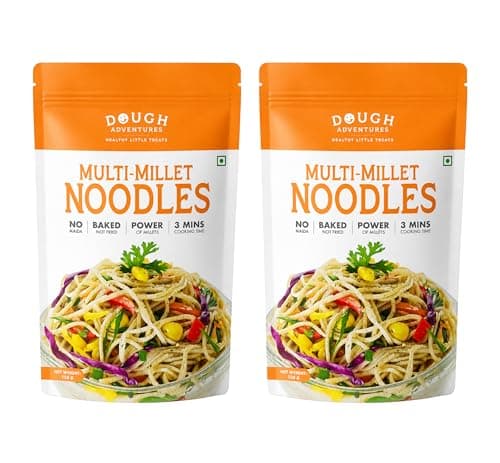 Masala Millet Hakka Noodles – Dough Adventures Multi Millet Noodle 300g (150g x 2) Combo Pack | High Protein, No Maida, No Palm Oil | Made with Millets & Whole Wheat | Quick-to-Cook Healthy Snack for Kids & Adults (Pack of 2)