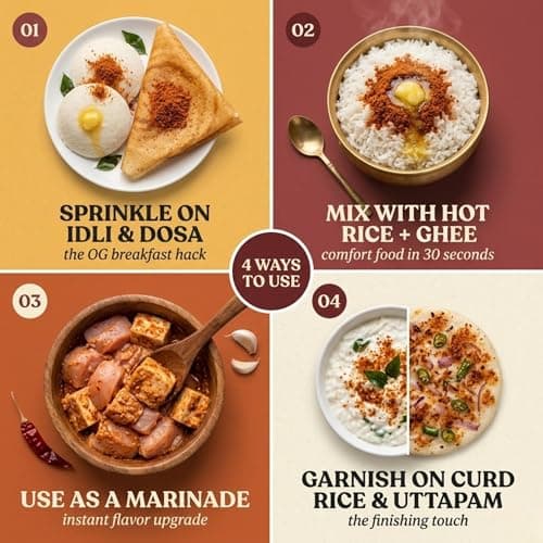 The Manduva Project Tiffin Sprinkle Podi 200g | Jain No Garlic No Onion | Andhra-Style Idli Karam | Roasted Lentils, Coconut & Tamarind | Hand-Pounded Traditional Sprinkle | No Preservatives — image 4