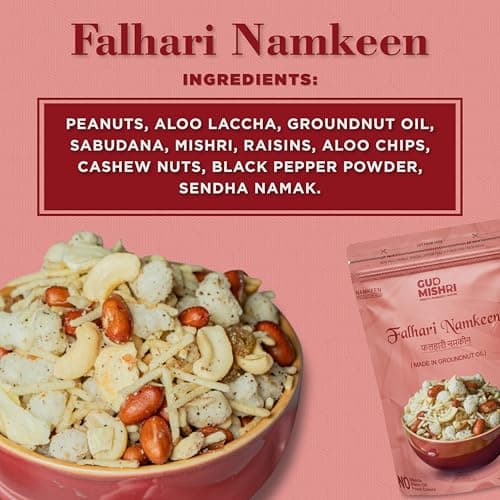 Gud Mishri Falahari Namkeen 380 Gm | Navratri Special Vrat Snack Mix | Healthy Upwas & Fasting Namkeen | Made with Groundnut Oil | No Onion, No Garlic, No Palm Oil | Crispy Khatta Meetha Farali Mixture — image 6