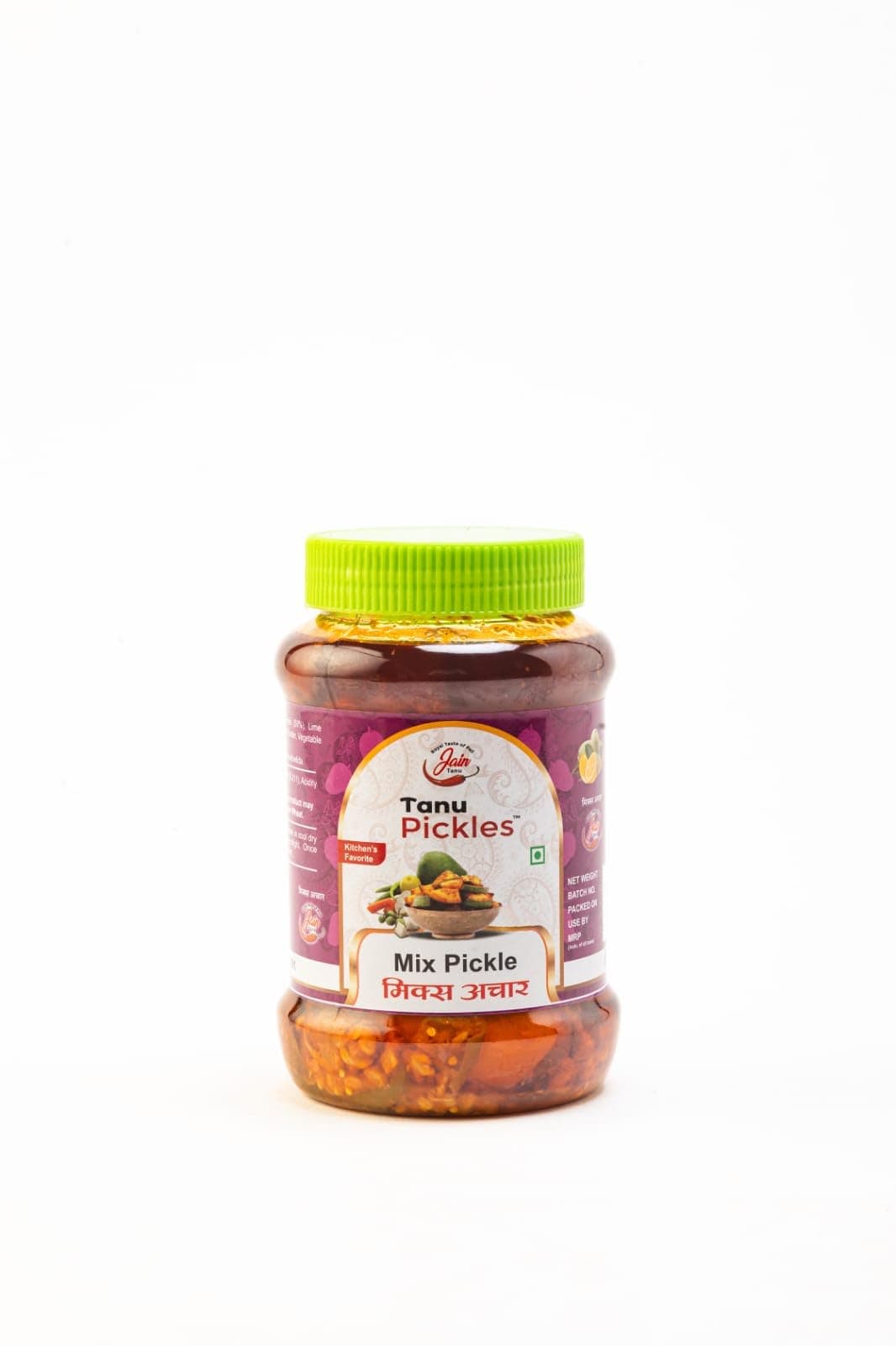 Jain Tanu Pickles Mix Pickle 500g | Traditional Mixed Vegetable Achar | Homemade Style Indian Pickle | Spicy & Tangy Mixed Pickle | Ready to Eat | PET Jar
