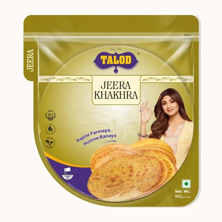 Talod Jeera Khakhra - Pack of 4 X 180 gm | Crispy Roasted Whole Wheat Snack | Cumin Flavoured Khakhra | No Onion No Garlic Ready To Eat | Healthy and Diet-Friendly Indian Tea Time Treat Gujrati Snacks — image 2