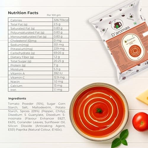 D'aromas Instant Jain Tomato Soup 10Kg, Instant Premix Powder With No Onion & No Garlic, Mix Powder, Veg Soup, No Artificial Flavour & Colour (Each 500gm) (Pack Of 20) — image 2