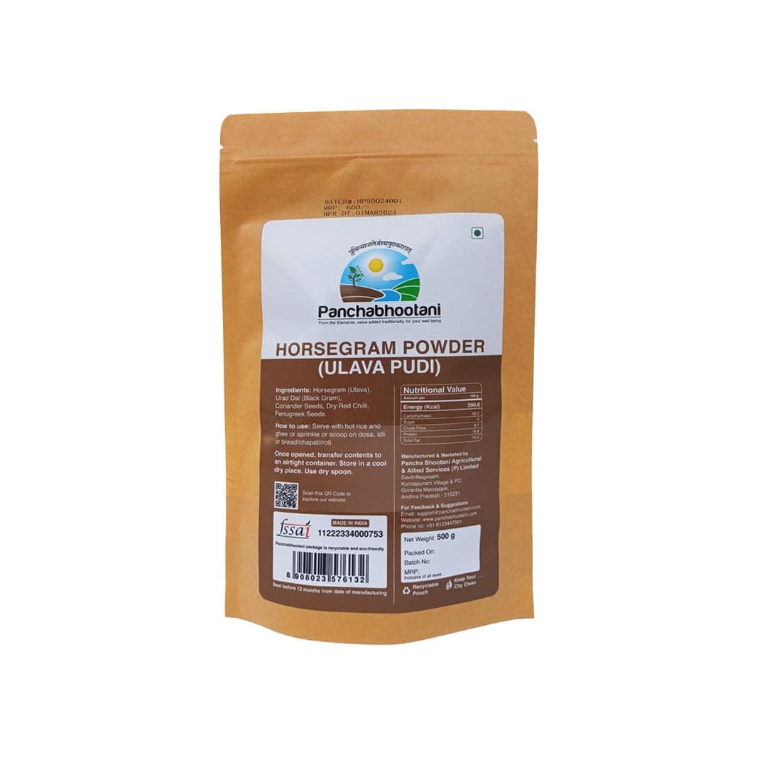 Panchabhootani Horsegram Chutney Powder 500g: Instant Use, Dip or Sprinkle, No Added Colour & Preservatives, Naturally grown Horsegram, Traditional Recipe, Rich in Nutrients, Diabetic & Heart Friendly — image 2