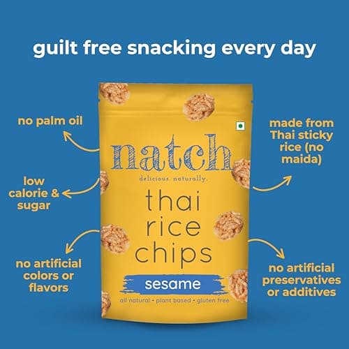 Natch Thai Sticky Rice Chips, Gluten Free, Vegan, Party Family Pack, All Natural Crunchy Crackers (Sesame) 100 Gm — image 3