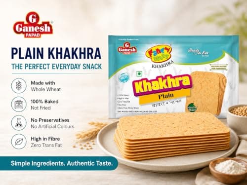 Ganesh Fancy Bites Plain Khakhra 25g Pack of 10 | Sada Khakra Snack Pack | No Preservatives Ready to Eat Whole Wheat — image 3