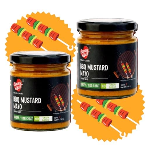 Saucy Affair No Onion No Garlic Sauce | Barbeque Sauce | Tandoori Sauce | BBQ Sauce | Pizza Pasta Sauce | Jain Sauce Pack of 2, 160 gram