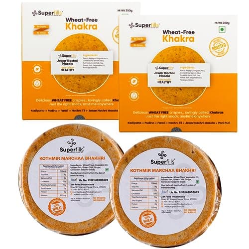 Superfills Combo Wheat-Free (Gluten Free) Pudina Khakhra | Chili Garlic Bhakhri Diet, Weight Loss, High Protein & Fiber - | Roasted Gujarati Snacks No Garlic & No Onion Chai Time (Pack of 2, 400g) — image 8