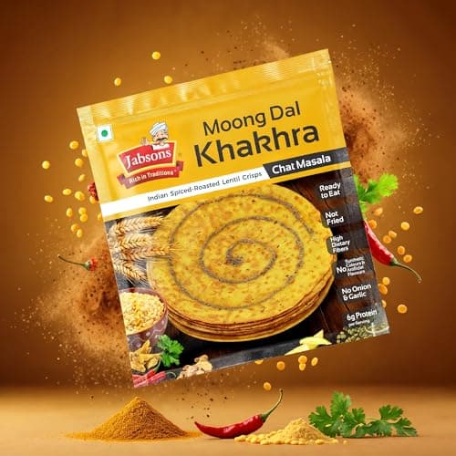 Jabsons Moong Dal Chat Masala Roasted Khakhra - 180gm | High-Protein & Fiber Rich Healthy Snack | Guilt Free Snacking | No Palm Oil | Ready to eat Snack — image 7