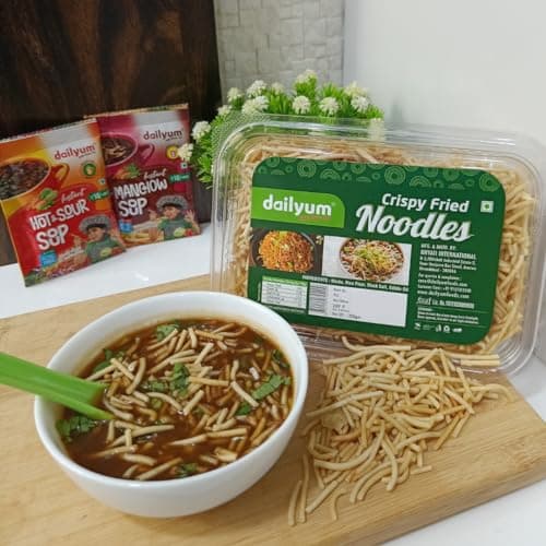 Dailyum Crispy Fried Noodles + Jain Instant Soup Box-Tomato and Manchow| 8 Single Serve Sachets,12g Each| Sip-A-Soup| Natural | No MSG | Pack of 3 Box — image 6