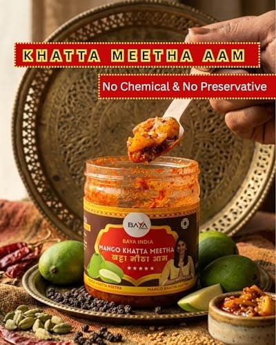 Baya India Khatta Meetha Mango Pickle, Sweet and Tangy Aam Ka Achar, Homemade Style, No Chemical and No Preservatives Pickle, No Onion No Garlic 250g Plastic Jar — image 5