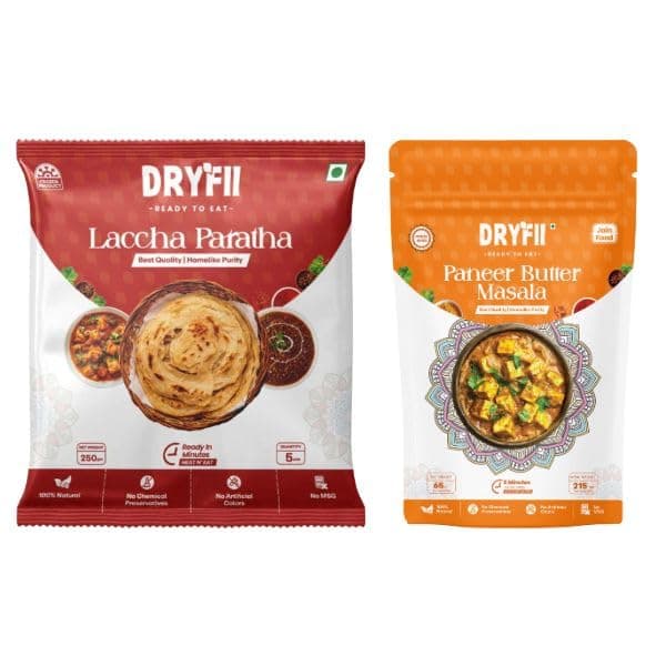 Dryfii Ready to Eat Laccha Paratha (5 Pieces, 1 Pack) & Jain Paneer Butter Masala Combo | Freeze Dried | Rich & Creamy Jain Meal | No Onion No Garlic