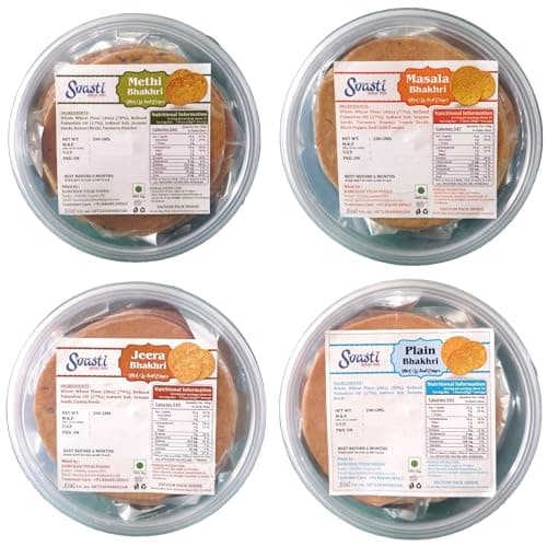 Svasti Dry Methi, Masala, Jeera, Plain Bhakhri Snacks - 200 gms (Pack Of 4) | Roasted Healthy Gujarati Snacks | No Maida | No Artificial Colours | No Onion & No Garlic | Vacuum Packed