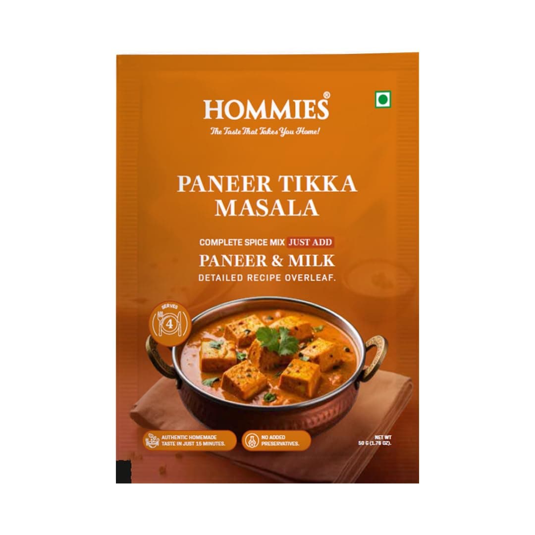 Hommies Dhaba Style Paneer Tikka Masala Curry Spice Mix | Ready to Cook in 15 mins | Just Add Paneer and Milk | Shahi Paneer Tikka Masala Spice Mix | Serves 4 | Made with Cashew Nuts | No Preservatives | 50 gm each (Pack of 4) — image 2