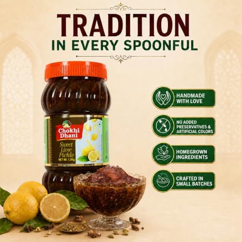 Chokhi Dhani Sweet Lime Pickle 1.2kg | Homemade Tangy & Spicy Nimbu Achar | Traditional Indian Lemon Pickle Without Onion & Garlic | Oil Free | Authentic Taste — image 4