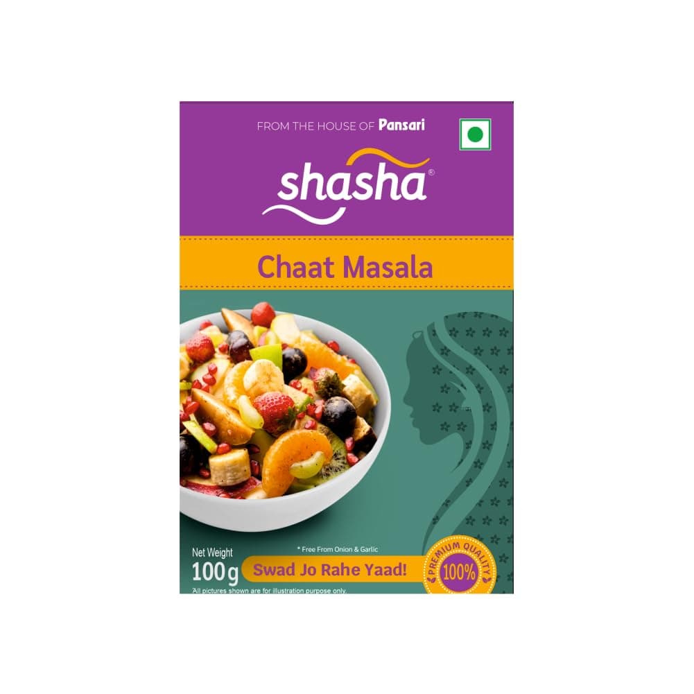 Shasha Chaat Masala 100g - Spice Mix for Tangy and Flavorful Chaat - No Onion or Garlic - From the House of Pansari