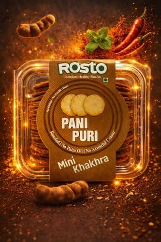 Rosto Pani Puri Mini Khakhra, Roasted, No Palm Oil, No Artificial Colour, tea time snack, Crispy Indian Roasted Snack, 200 g (Pack of 2) total 400g
