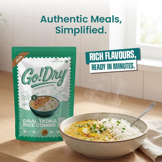 Go!Dry Jain Dal Tadka Rice Combo | Ready to Eat Indian Meal | No Onion No Garlic | No Preservatives & No Palm Oil | 75g — image 4