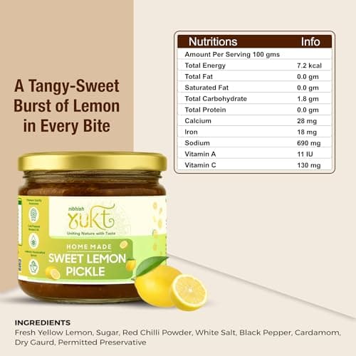 NIBHISH Yukt pickle Khatta Meetha Sweet Lemon Pickle | Sweet & Tangy Homemade Delight | Oil-Free, No Onion or Garlic | Traditional Chunda-Style Nimbu Ka Achaar with Grandma's Authentic Taste | Handmade Using Organic Preparation Methods | 100% Natural & Pure | Glass Jar — image 2