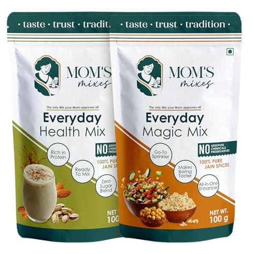 Mom’s Mixes Everyday Combo | Pure Jain Spices | No Onion,No Garlic | No Chemical,No preservatives | Everyday Magic Mix (All-in-One Seasoning) + Everyday Health Mix (Protein-Rich, No Sugar Blend) | Healthy Blend |100 gm Each