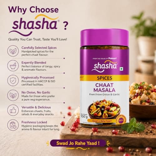 Shasha Chaat Masala 100g - Spice Mix for Tangy and Flavorful Chaat - No Onion or Garlic - From the House of Pansari — image 8