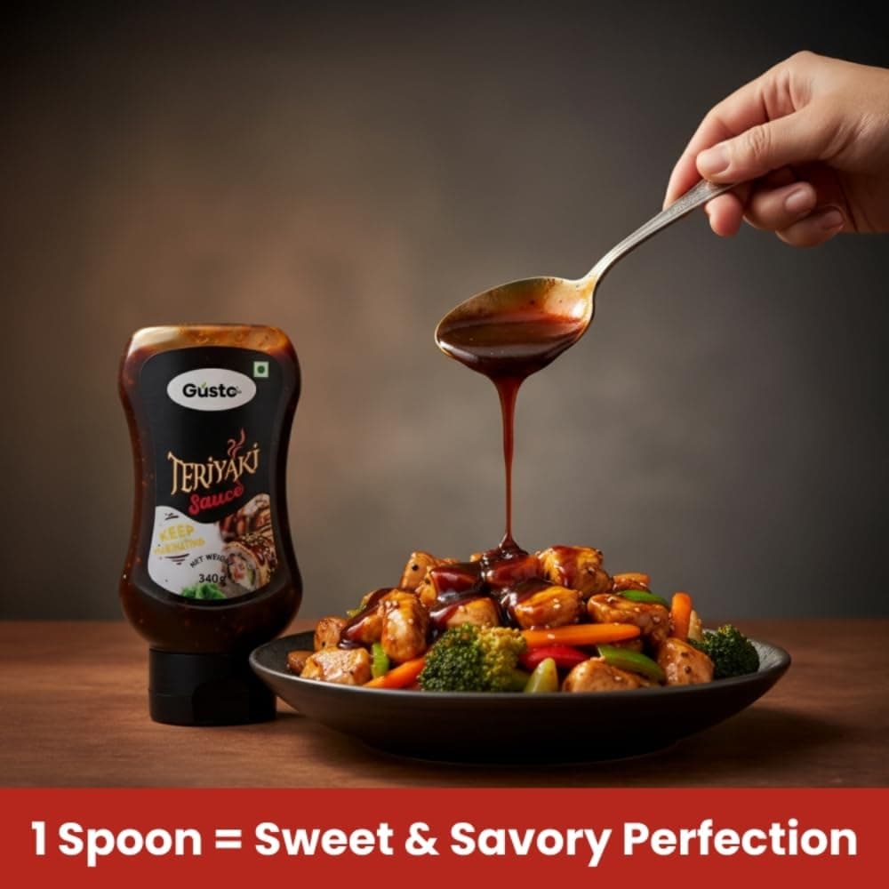 Gusto Foods Teriyaki Sauce (340g), Premium Japanese Style Teriyaki Sauce, Perfect for Marination, Stir Fry, Glazing, Balanced Vegan Sweet & Sour Zingy Dipping Sauce with Umami and Sesame Flavors — image 6