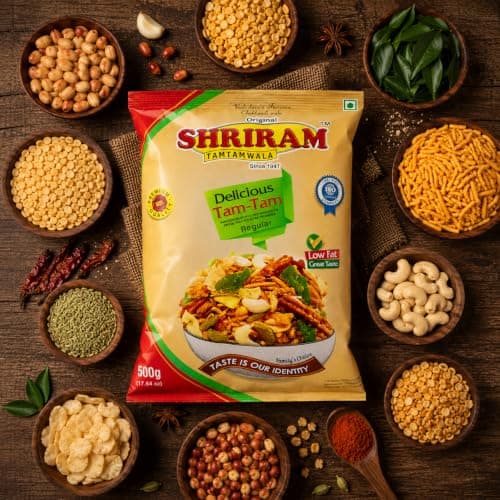 SHRIRAM TAMTAMWALA Jain Tamtam Mix Namkeen 500g | Crunchy & Spicy Traditional Indian Snack | Tea Time Mixture | Ready-to-Eat Jain Namkeen for Evening Snacks & Family Gatherings — image 6