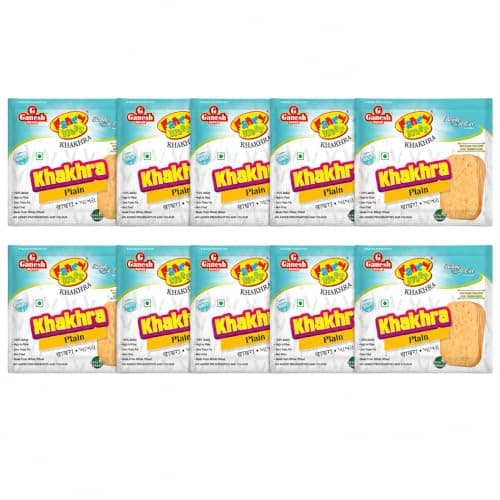 Ganesh Fancy Bites Plain Khakhra 25g Pack of 10 | Sada Khakra Snack Pack | No Preservatives Ready to Eat Whole Wheat