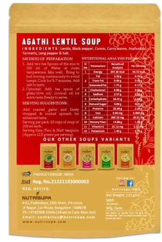Nutrisupa Agathi Lentil Soup. Healthy vegan plant based |No soy| No Diary| protein rich| zero trans fat and cholesterol free | ready to make| for Bone health and Immunity| Agathi Lentil soup mix| 10cups per pack — image 2