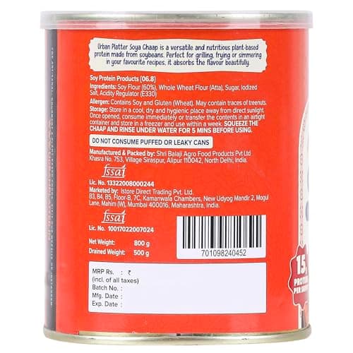Urban Platter Soya Chaap in Brine, 800g (Canned | Chunks on Stick | Drained Weight - 500g, Rich in Plant Protein| Soy Chap) — image 3