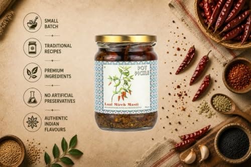 POT PICKLE Stuffed Red Chilli Pickle | Lal Mirch Ka Achar Homemade Style | Authentic Bharwa Mirchi Achar | Less Oil No Onion No Garlic | Traditional Indian Pickle (500 Gram) — image 2