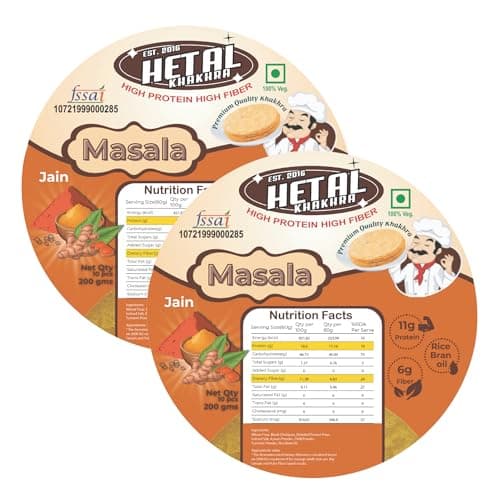 Masala Khakhra | JAIN | Crispy | Ready To Eat | High Protein High Fiber| No Palm Oil | 200g Vacuum Pack Of 2