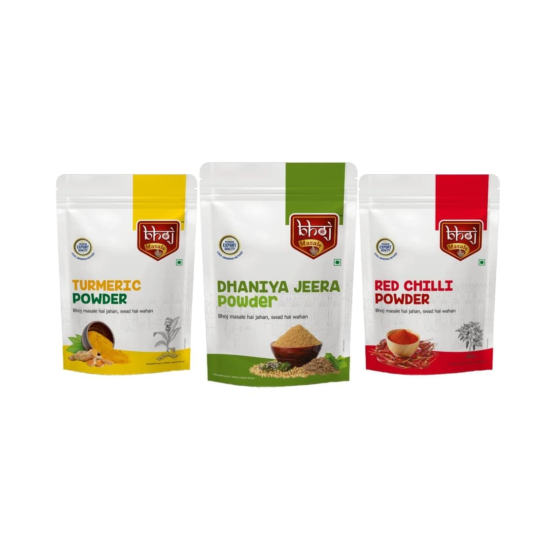 Bhoj Masale Haldi ,Jeera Dhaniya And Red Chili Powder Combo Pack 200GM Each | Aromatic Spice for Flavorful Indian Cooking | For Flavorful Cooking | No Artificial Flavor Added. No Colour, No Preservatives, No Onion & No Garlic (Jain Masala) — image 2