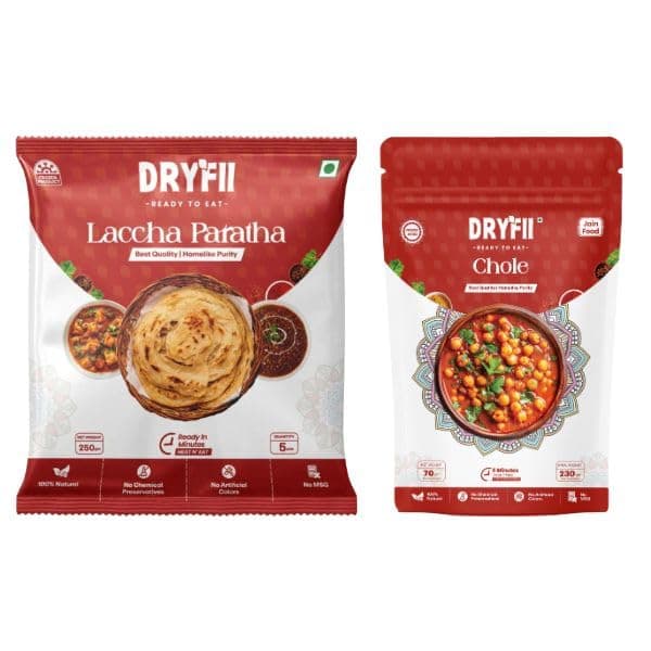 Dryfii Ready to Eat Laccha Paratha (5 Pieces, 1 Pack) & Jain Chole Combo | Freeze Dried | Flavorful Punjabi Meal | Travel Friendly