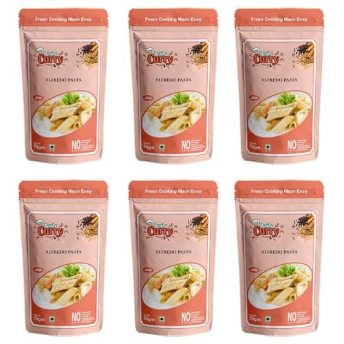 ReadyCurry | Alfredo Pasta | No Onion No Garlic | Spice Mix | Gravy Masala Mix| Ready to cook in 10 minutes| Home style taste |No Dehydrated | No Freeze Dry |No Artificial Colours or Flavours or Preservatives| 70g Pack (Pack of 6)