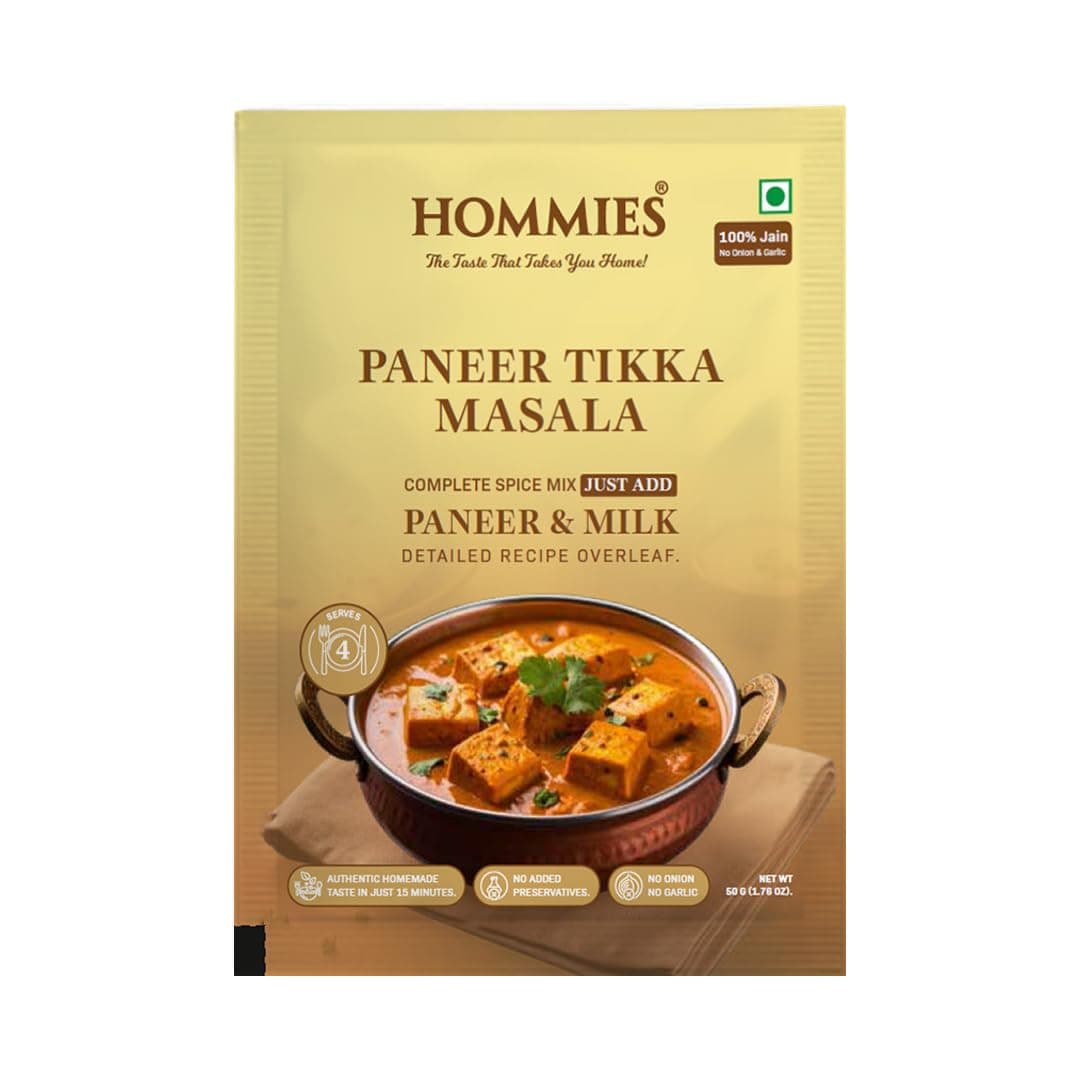 Hommies Dhaba Style Jain Paneer Tikka Masala Curry Spice Mix | No Onion No Garlic | Ready to Cook in 15 Mins | Just Add Paneer & Milk | Authentic Jain Curry Masala | Serves 4 | No Preservatives | Pack of 4 (200g, 50g Each) — image 2