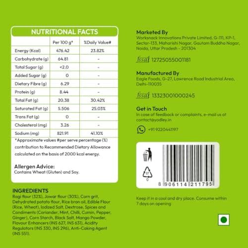 Yodley Millet Masala Munchies - Minty Pudina Flavour - Pack Of 2 | Baked, Not Fried | No Maida, No Palm Oil | Zero Cholesterol | Zero Trans Fat & High In Fiber | Calcium & Iron Rich | Healthy Indian Snack - 150gm — image 3