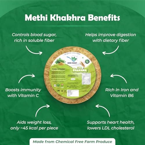 Land Root Organic Assorted Khakhra Pack | 3 Varieties (Methi, Jeera, Ginger Chilli) | Zero Maida | Vegan & Jain Friendly | High Fiber Healthy Snack | 180g x 3 Packs — image 5