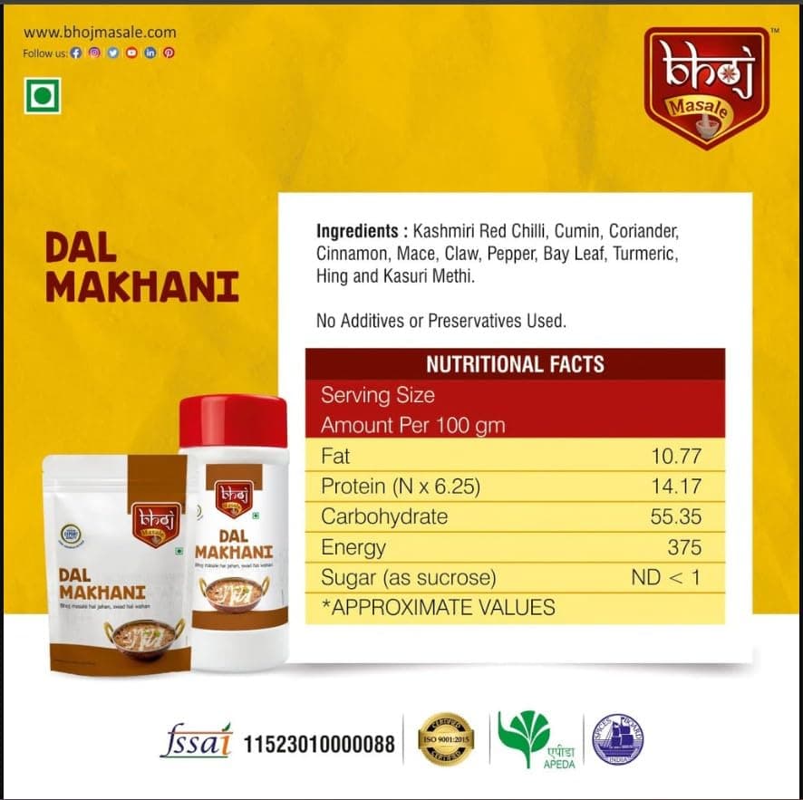 Bhoj Masale Dal Makhani Masala 100 GM | Dal Makhani Masala Natural And Fresh Authentic Spice Blend.No Colour, No Preservatives, No Onion & No Garlic (Jain Masala) — image 8