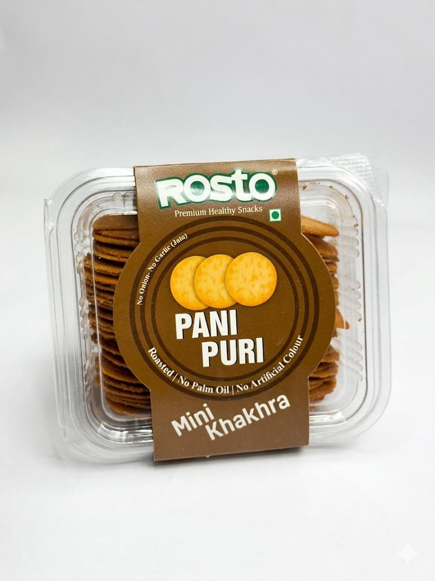 Rosto Pani Puri Mini Khakhra, Roasted, No Palm Oil, No Artificial Colour, tea time snack, Crispy Indian Roasted Snack, 200 g (Pack of 2) total 400g — image 3