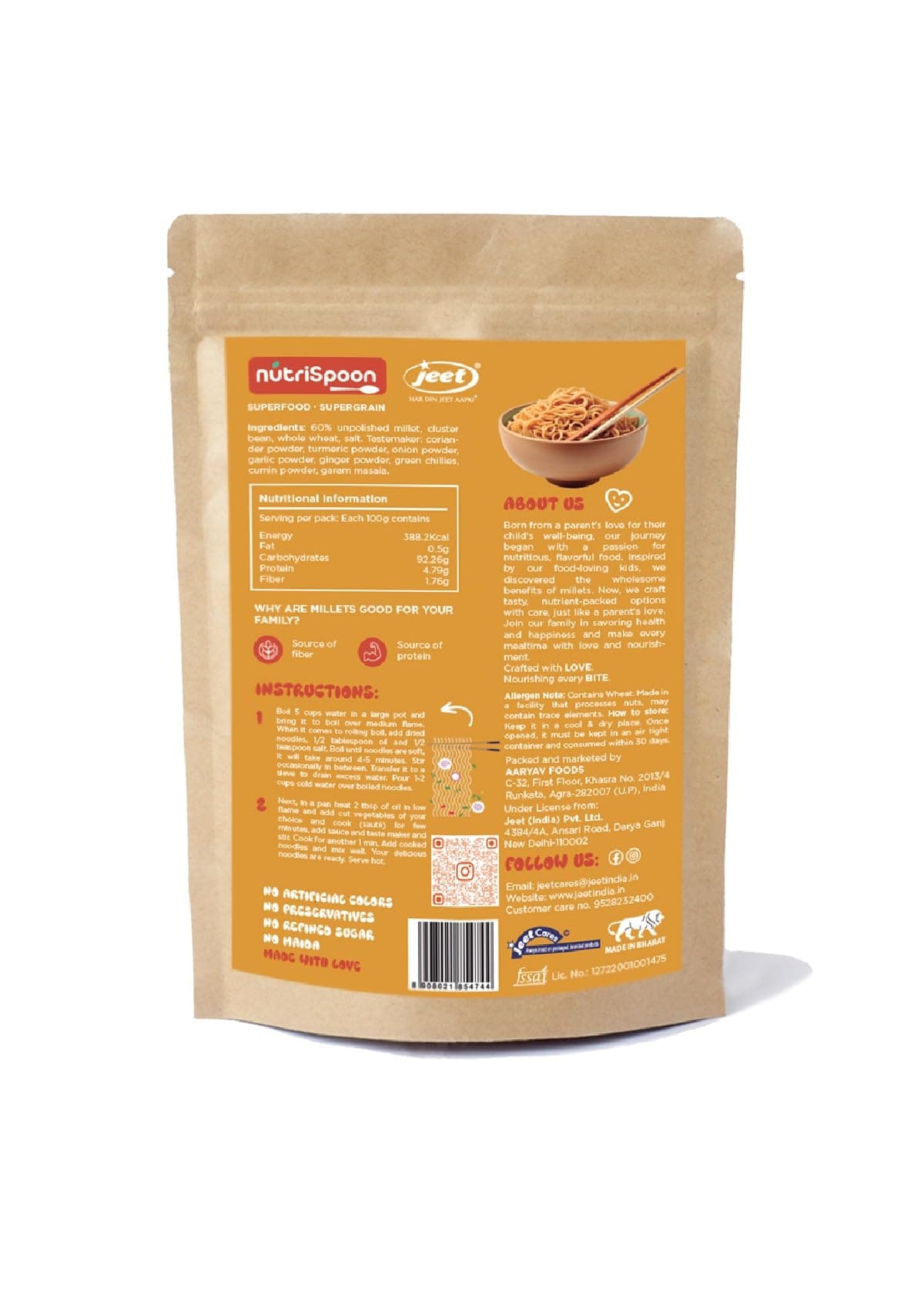 Nutrispoon Millet Noodles/Superfood Supergrain/Made of Healthy Millet and Whole Wheat/150g — image 2